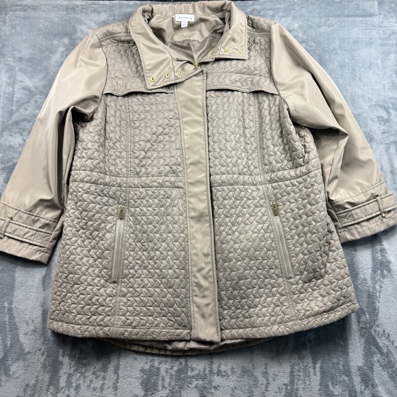 Susan Graver Jacket Shacket 2XL Quilted Long Fall Layer Classic Plus Beige Coat - Picture 1 of 12